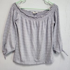 Lucky Brand Blue and White Textured Off Shoulder Knit Top